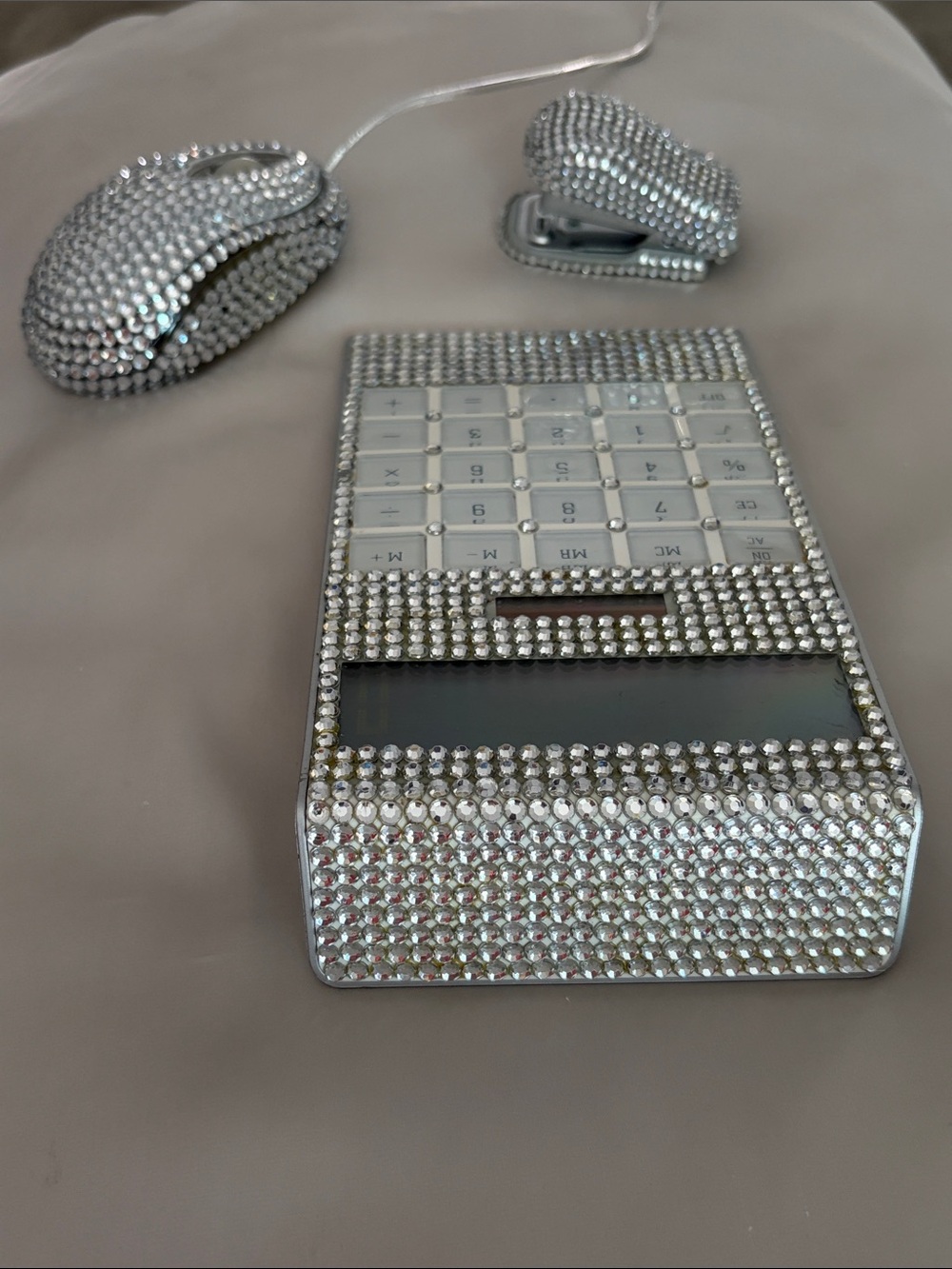 Crystal Rhinestone Mouse with Matching Calculator & Stapler- Silver - Picture 13 of 13